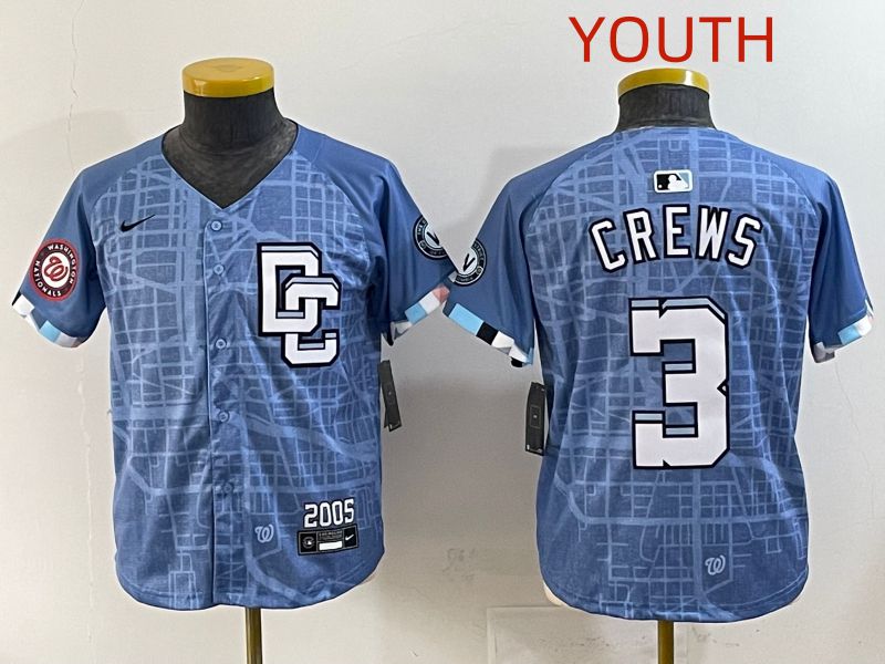 Youth 2025 Washington Nationals #3 Crews Blue Joint Name Nike MLB Jersey style 8